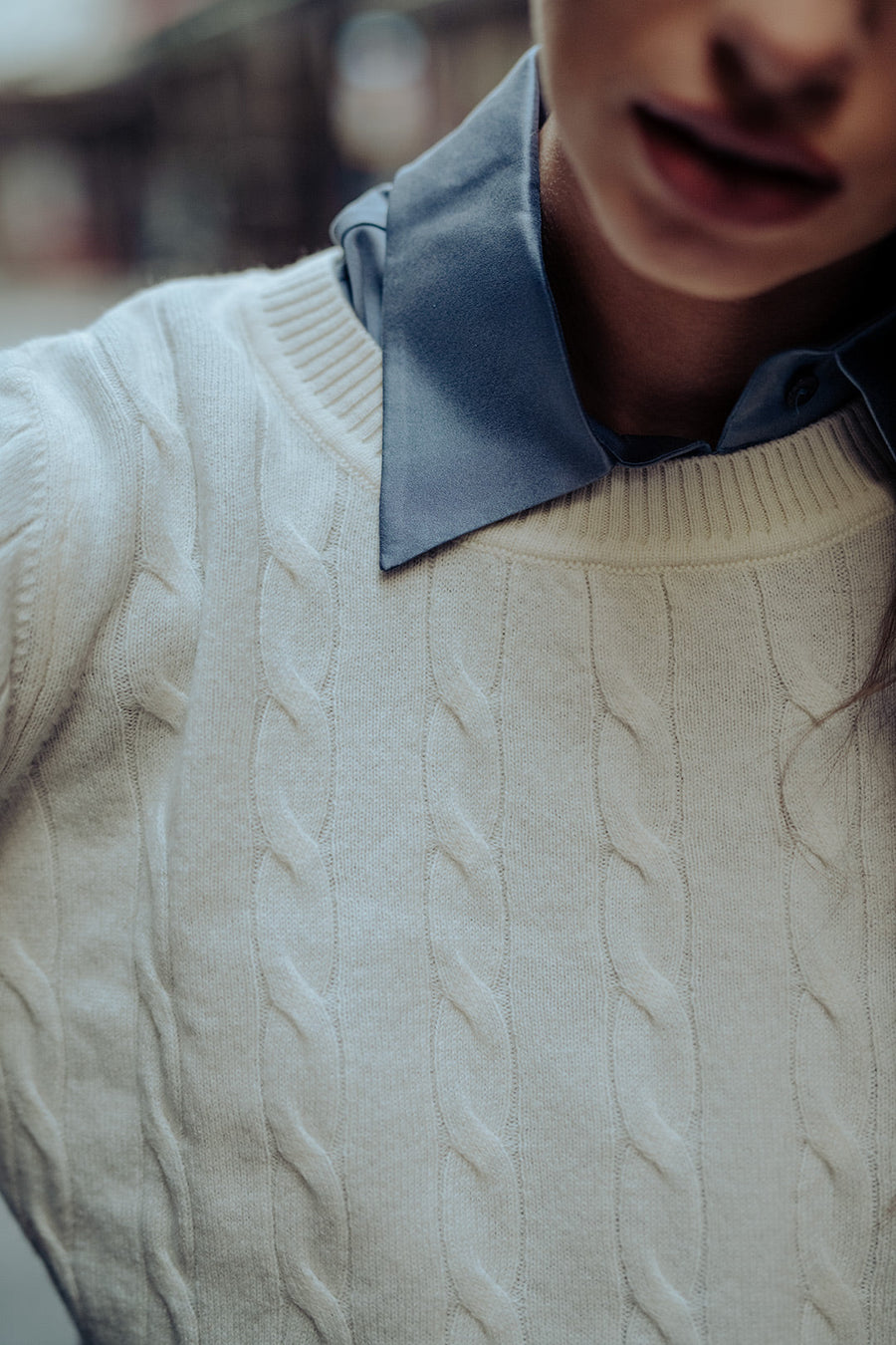 White Cashmere And Wool Amelia Hair Braided Crop Sweater