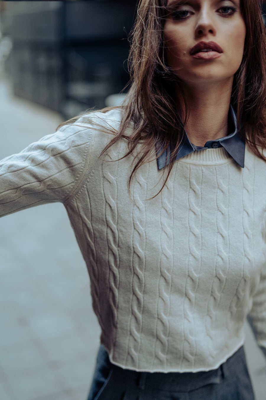 White Cashmere And Wool Amelia Hair Braided Crop Sweater