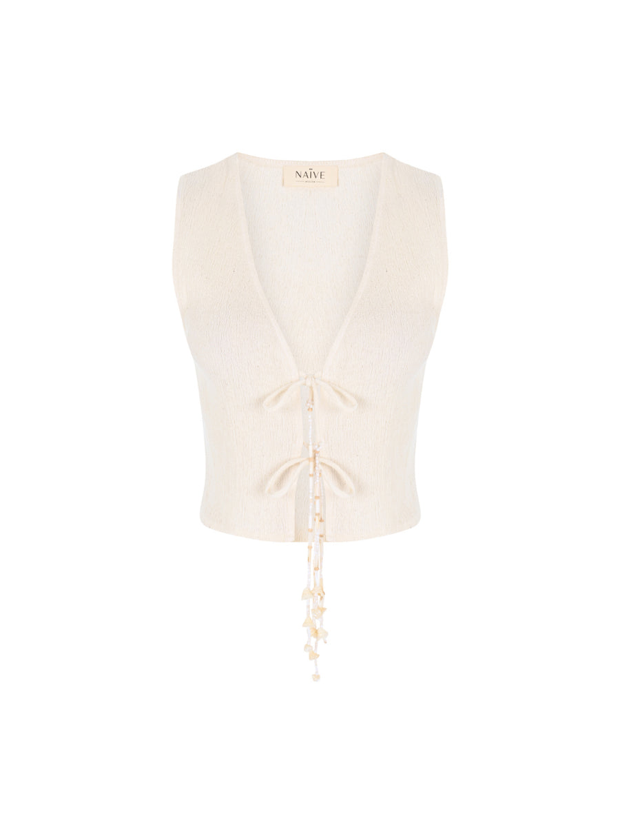 Evita Hand Embroidered Vest With Lace-up Front | Porterist