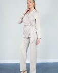 Beige Bow Tie Jacket And Trousers Set | Porterist
