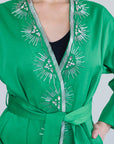Green Stone Detailed Jacket With Belt | Porterist