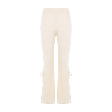 Kate Elastic Mid High Waist Ecru Cotton Pants | Porterist