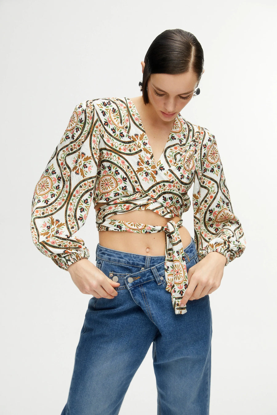 Printed Double - breasted Crop Top | Porterist