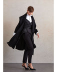 Black Regular Fit Belted Plain Shawl Collar Woolen Coat