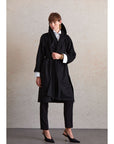 Black Regular Fit Belted Plain Shawl Collar Woolen Coat