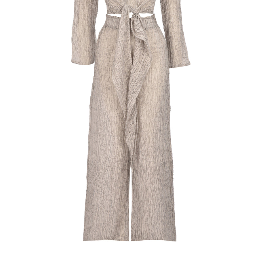 Thalia Ash Gray Cotton Linen Elastic Pants | Porterist