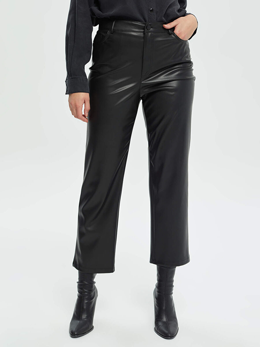 Black Faux Leather Straight Fitting Pants – Porterist