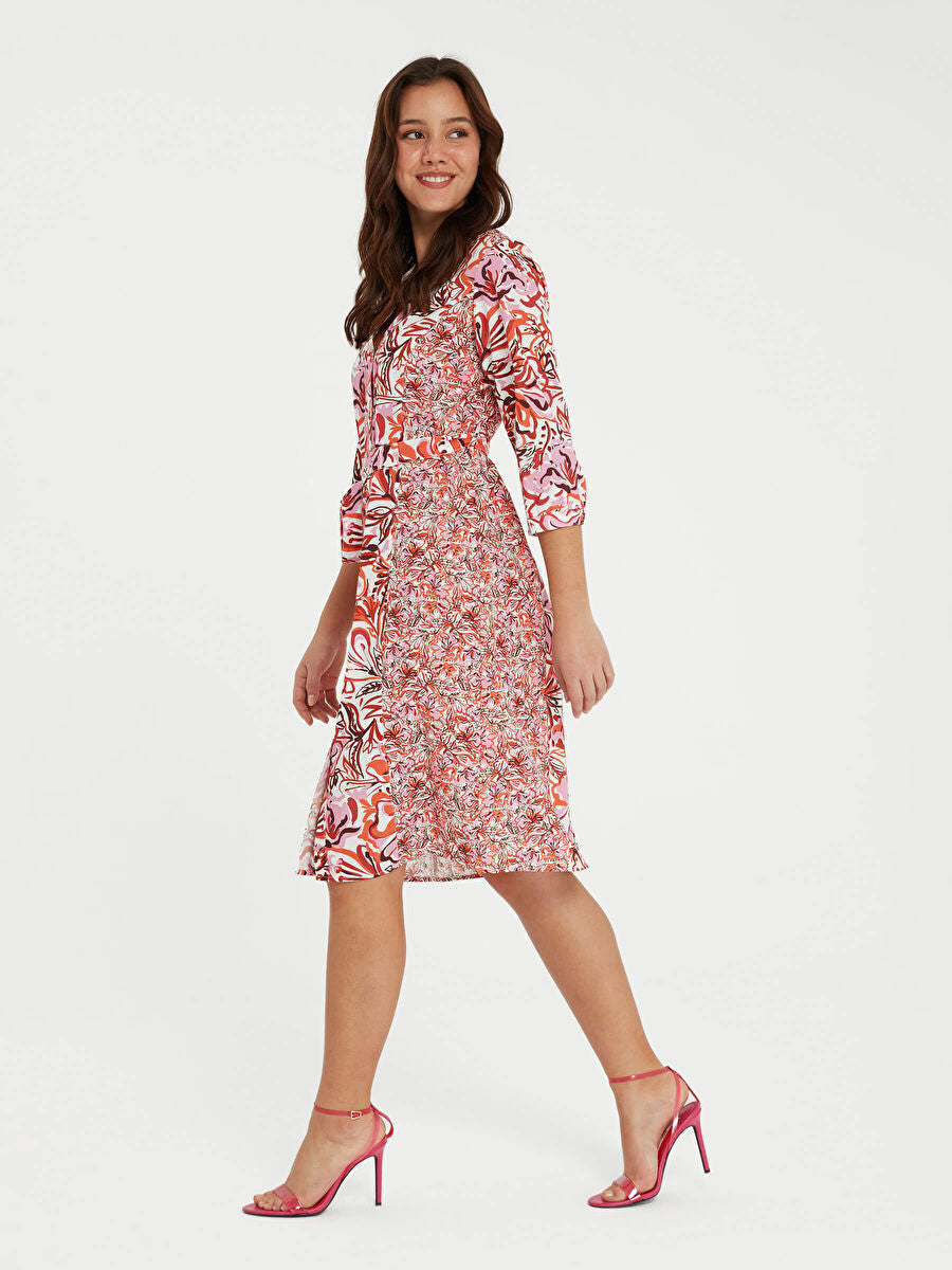 Ecru Floral Patterned Poplin Shirt Dress 66278 | Porterist