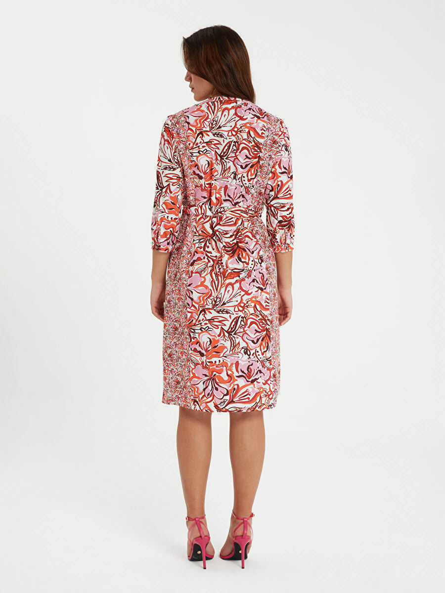 Ecru Floral Patterned Poplin Shirt Dress 66278 | Porterist