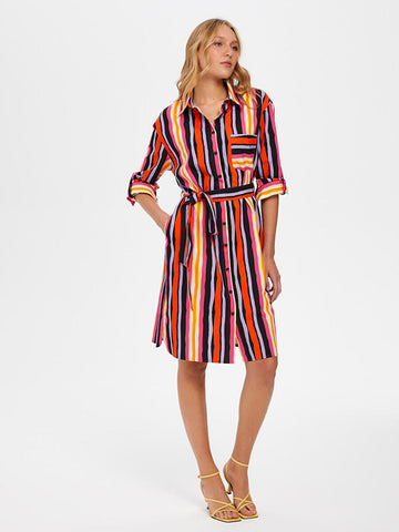 Multi Colored Striped Poplin Dress 66284 | Porterist