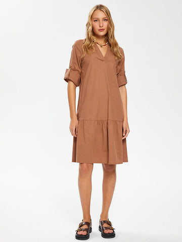 Cotton Poplin Dress With Brown Piece Skirt 66286 | Porterist