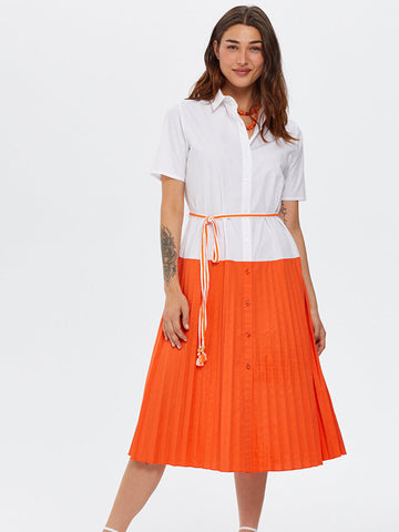 Ecru Skirt Contrasting Color Pleated Poplin Dress 66289 |