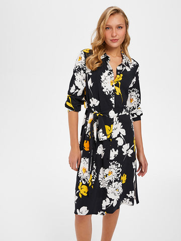 Black Monochrom Floral Pattern Dress 66293 | Porterist