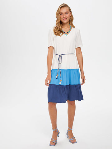 Ecru Tonsurtonne Color Segmented Skirt Dress 66303 |