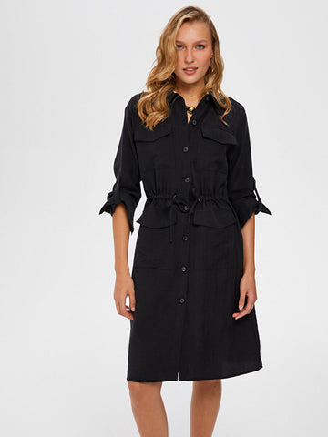 Black Cargo Lyocell Dress With Pockets 66305 | Porterist