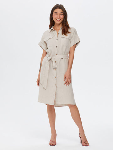 Beige Linen Pocket Detail Shirt Dress 66307 | Porterist