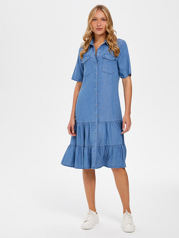 Indigo Jeans Dress With Segmented Skirt 66435 | Porterist