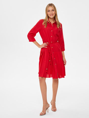 Pomegranate Blossom Cotton Voile Dress With Pleated Details