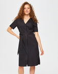 Black Short Sleeve V - neck Poplin Shirt Dress 67217