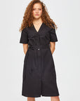 Black Short Sleeve V - neck Poplin Shirt Dress 67217