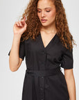 Black Short Sleeve V - neck Poplin Shirt Dress 67217