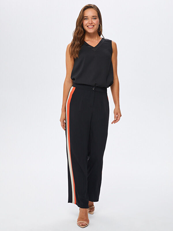 Striped Black Wide Leg Pants 67479 | Porterist