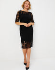 Black Lace Garnished Short Sleeve Evening Dress 68106