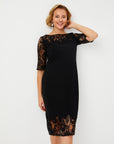 Black Lace Garnished Short Sleeve Evening Dress 68106