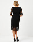 Black Lace Garnished Short Sleeve Evening Dress 68106