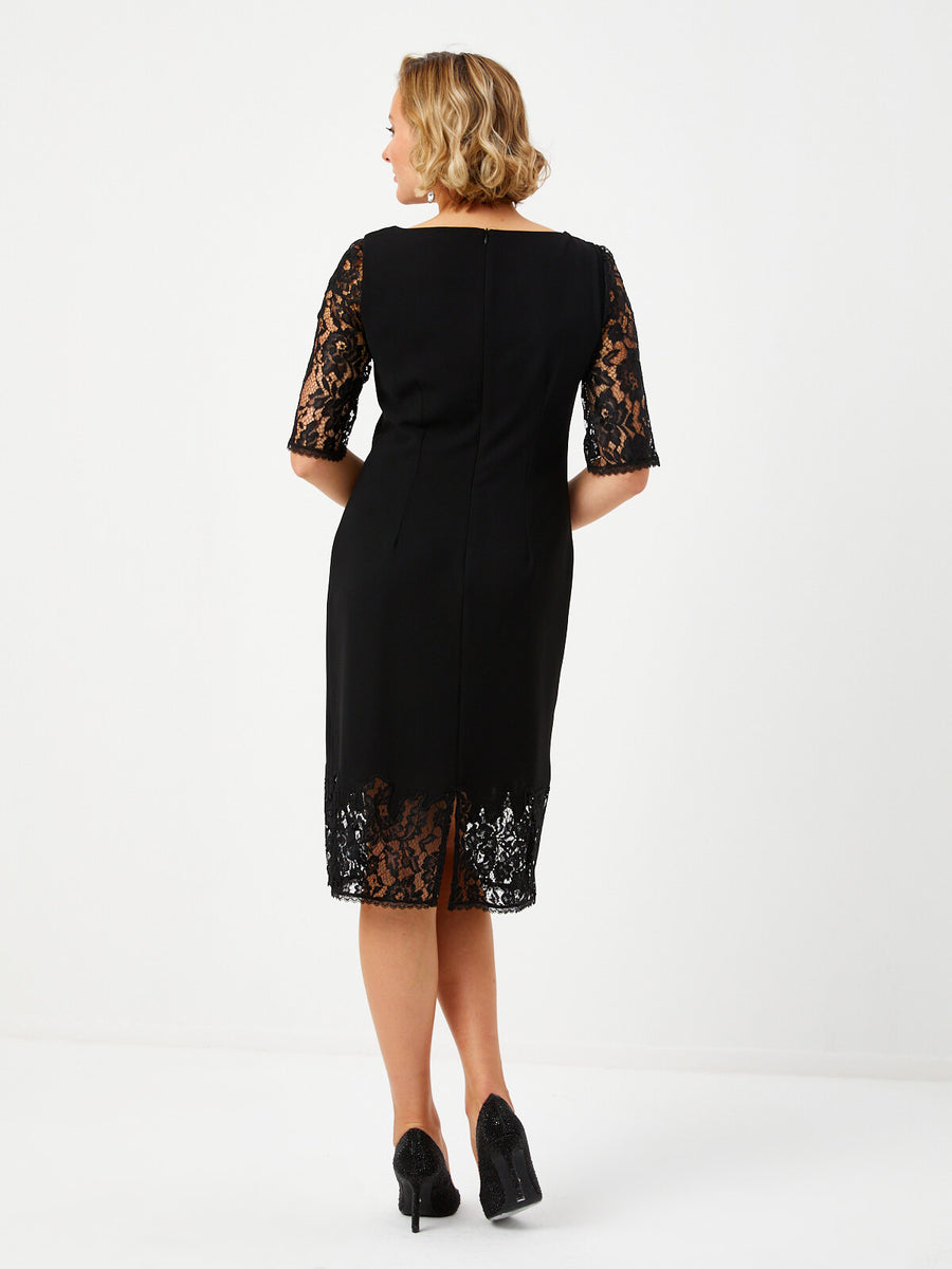 Black Lace Garnished Short Sleeve Evening Dress 68106