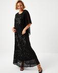 Black Long Evening Dress With Chiffon Cloak Stone