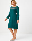 Emerald Evening Dress With Chiffon Sleeves Button Detail