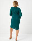 Emerald Evening Dress With Chiffon Sleeves Button Detail