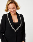 Black Stone Striped Collar Detailed Evening Dress Jacket