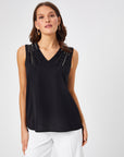 Black Stone Embroidered V - neck Undershirt 68129