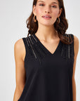 Black Stone Embroidered V - neck Undershirt 68129