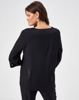 Black Hole Embroidery Detailed Crew Neck 3/4 Sleeve Blouse