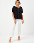 Black Woven Blouse With Ribbed Pockets And Zipper Detail