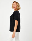 Black Woven Blouse With Ribbed Pockets And Zipper Detail