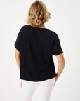 Black Woven Blouse With Ribbed Pockets And Zipper Detail