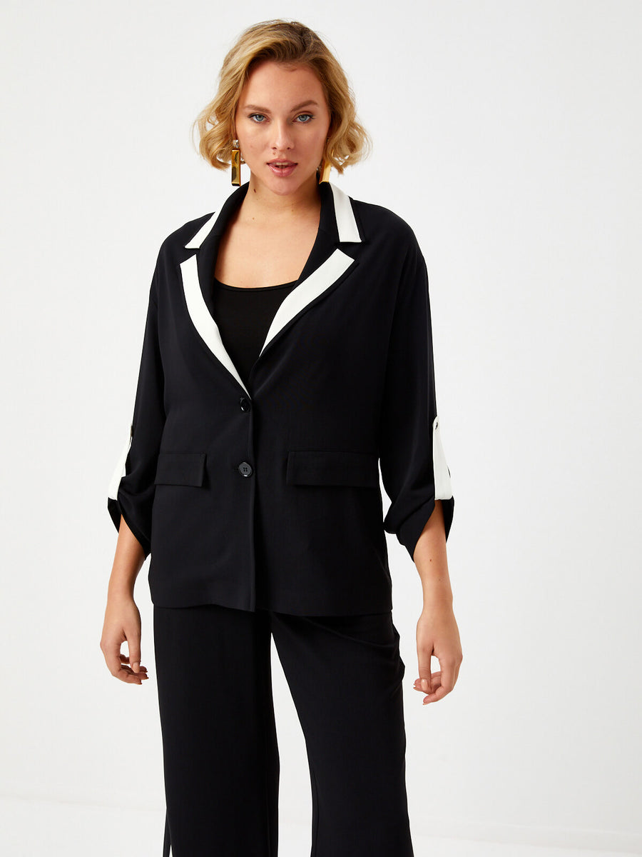 Black Color Block Jacket 68224 | Porterist