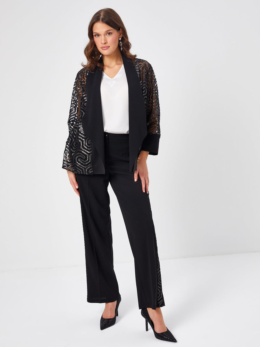 Black Glitter Tape Patterned Jacket 68225 | Porterist