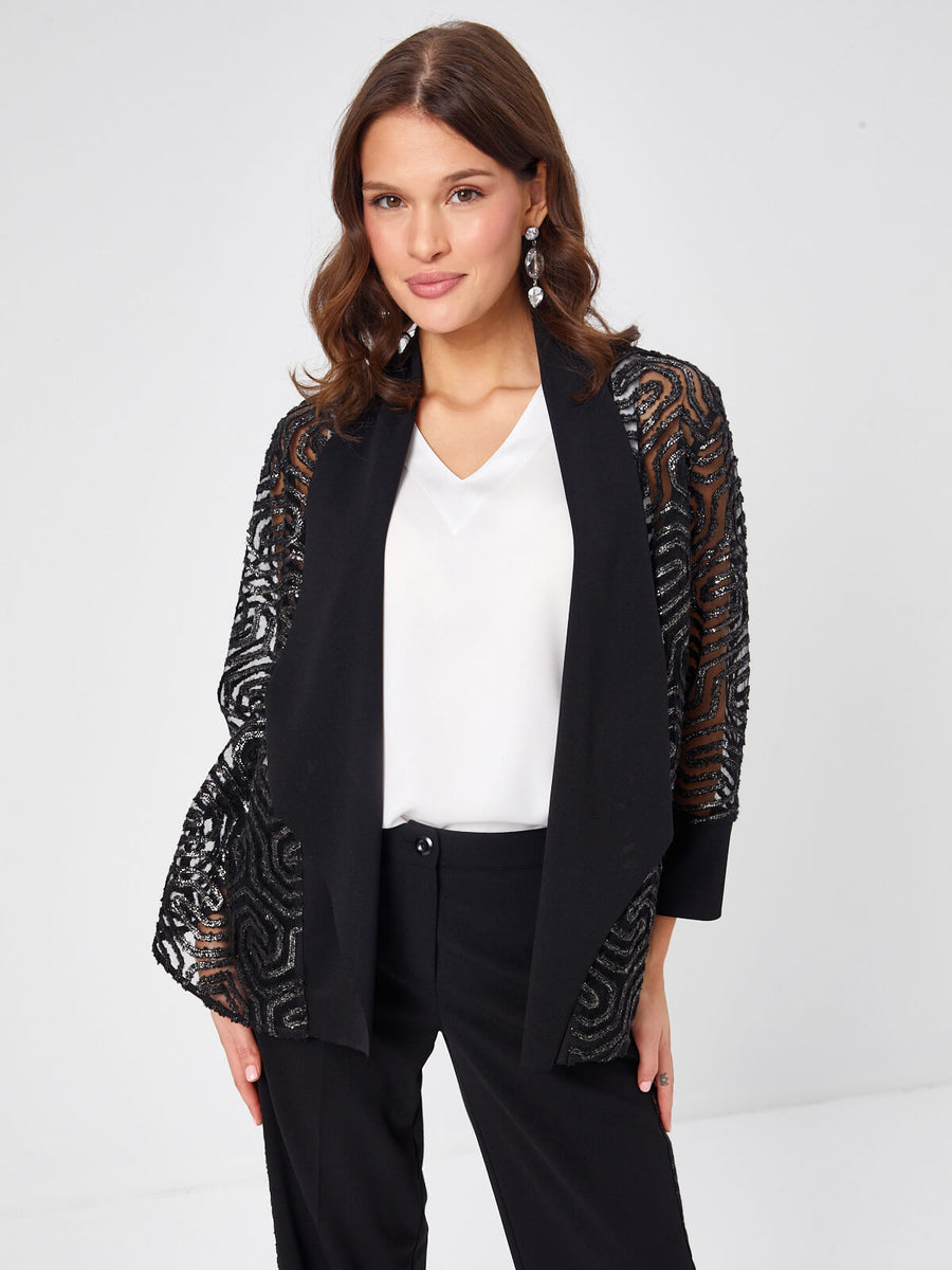 Black Glitter Tape Patterned Jacket 68225 | Porterist