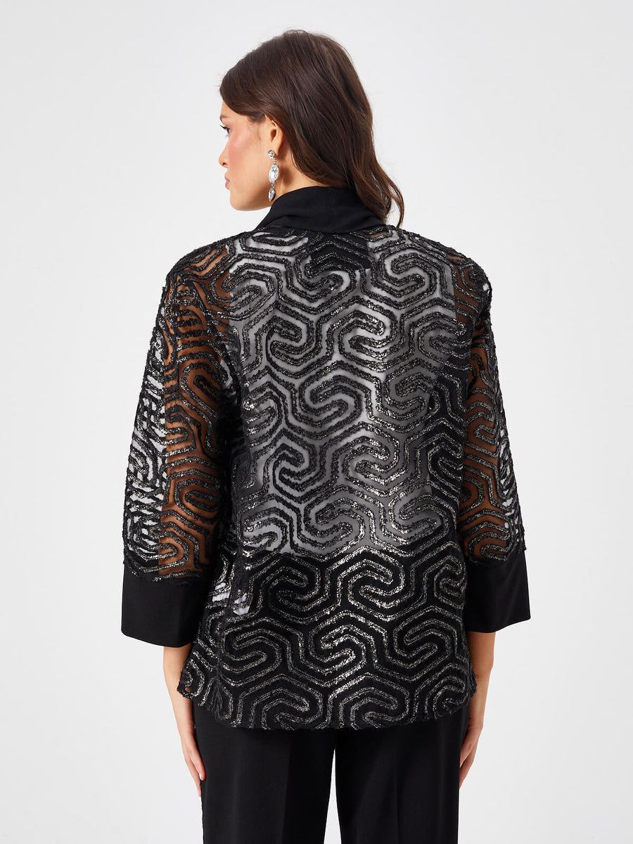 Black Glitter Tape Patterned Jacket 68225 | Porterist