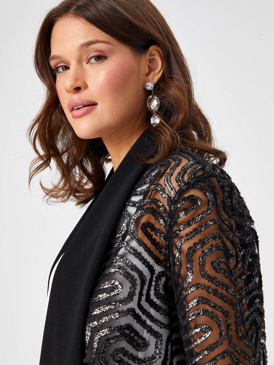 Black Glitter Tape Patterned Jacket 68225 | Porterist