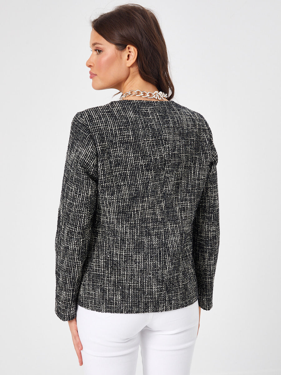 Glitter Tweed Jacket With Black Chain Embroidery 68226