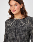 Glitter Tweed Jacket With Black Chain Embroidery 68226