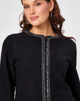 Black Stripe Detailed Glitter Knitted Jacket 68245