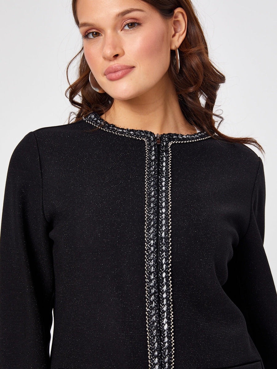 Black Stripe Detailed Glitter Knitted Jacket 68245