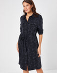 Black Self Jacquard Lyocell Tunnel Waist Shirt Dress 68291